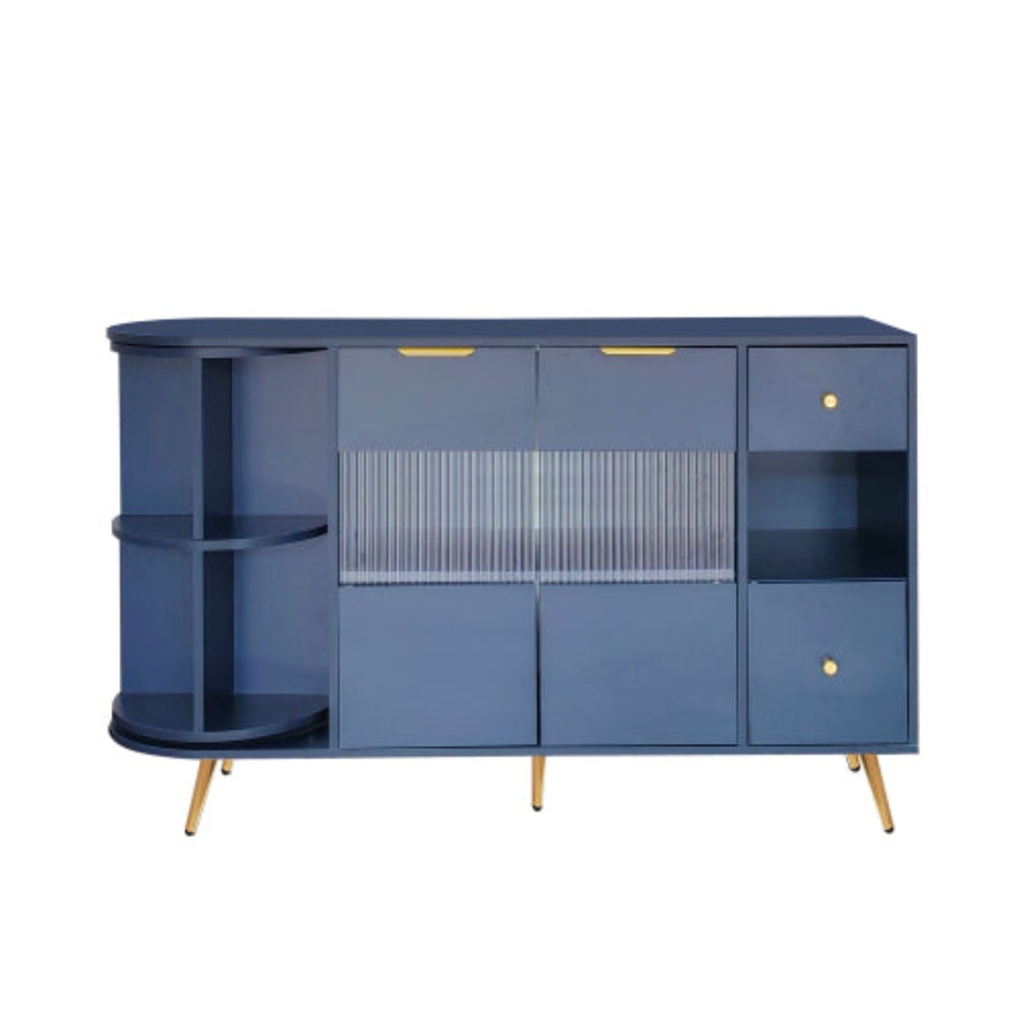 Blue LED-lit Wooden Sideboard with Sliding Glass Doors