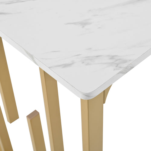 Modern Marble Dining Table-Unique Metal Frame, Adjustable Feet, White Golden for DiningLiving Rooms