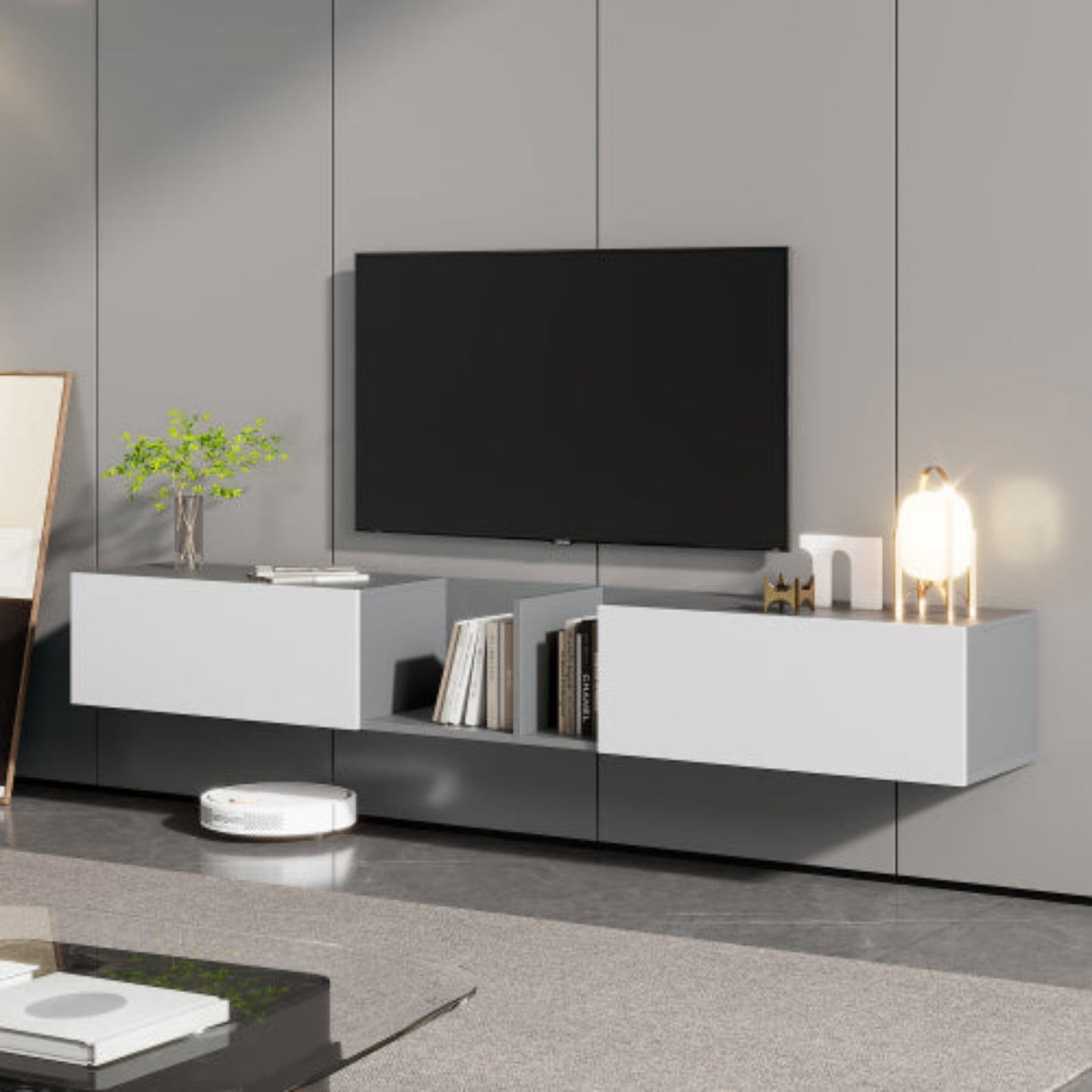 Large White TV Stand with Doors and Shelves- Perfect for 90 inches TVs, Stylish Living Room Media Console