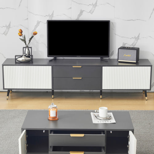 Elegant Grey and White Living Room Set-TV Stand, Side Table, Coffee Table - 3-Piece Value Set with Wall Cabinet