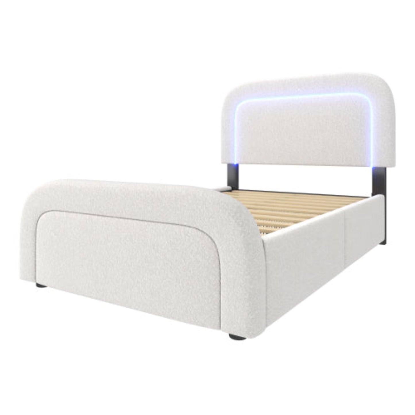 Sherp White Multifunctional Bed Frame-USB-C, LED Lights, Adjustable Headboard, Drawers