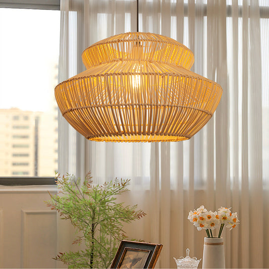 (Q)Handmade Rattan Pendant Light,,Rustic Style Rattan Pendant Light,Rattan Dome Decoration,Suitable for Living Room,Dining Room,Coffee Shop