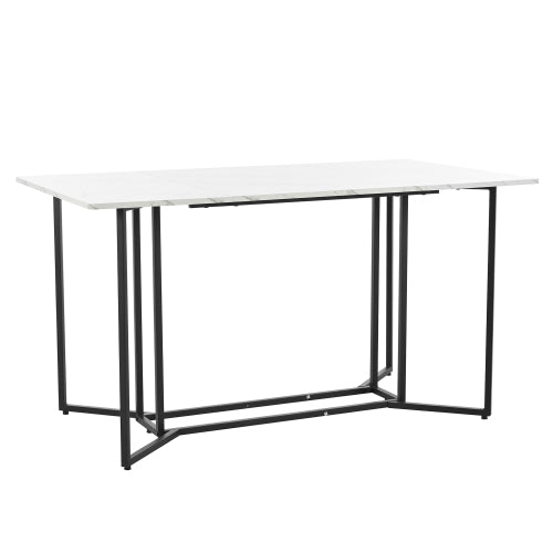 Unique Metal Frame Dining Table-Modern Marble Pattern, Adjustable Feet, White Black for Dining Living Rooms