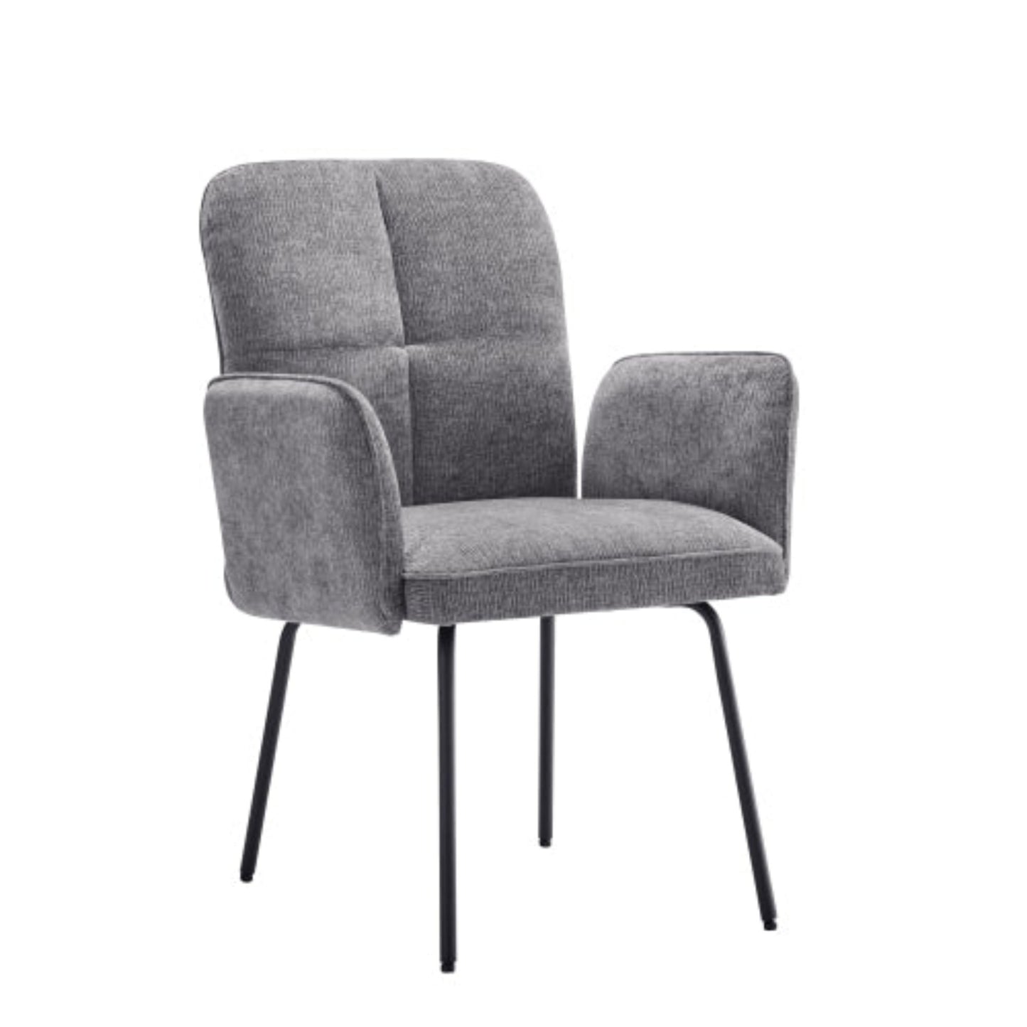 Grey Dining Chairs - Living Room Armchairs with Extra Large Cushions and Black Metal Legs - 4pcs