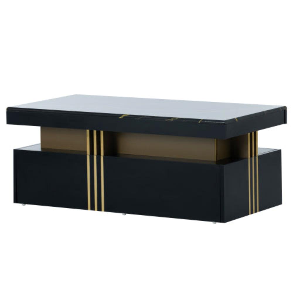 Modern Rectangular Coffee Table,PVC Top, 2 Drawers, Living Room,100x50x40cm