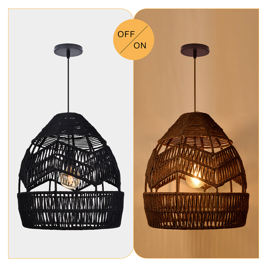 (Z)ARTURESTHOME Natural Woven Rope Pendant Light Boho Chic Hanging Lamp Handcrafted Rattan Light Fixture for Dining Room Living Room Bedroom Decor