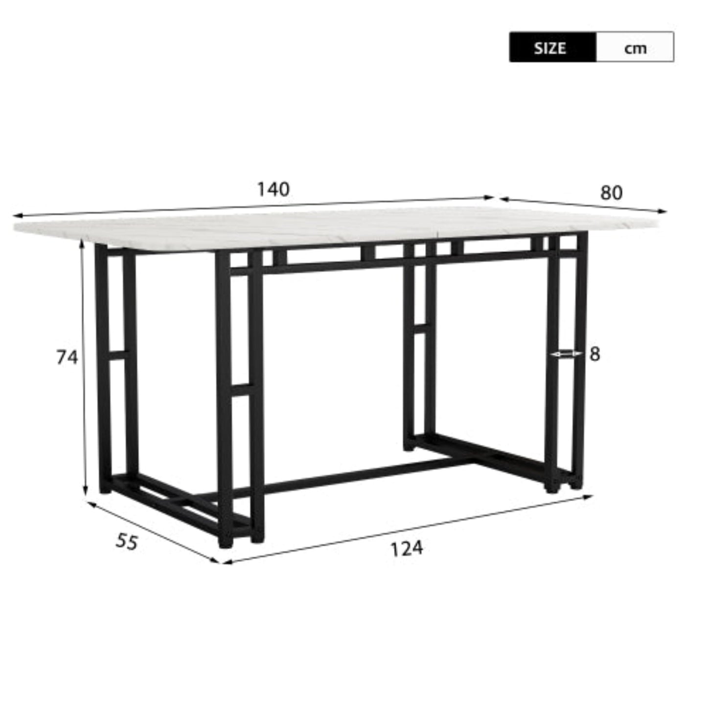 Black Metal Frame Dining Table,140x80cm, Modern Rectangular, for Living Dining Room