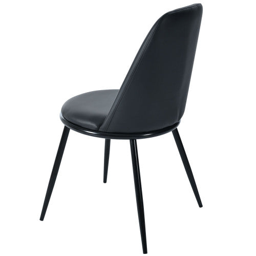 (p)Dining chair (2 pcs), round seat back, seat made of imitation leather made of PU metal frame,kitchen chair, upholstered chair with backrest for living room,black metal legs,load capacity 150kg,black