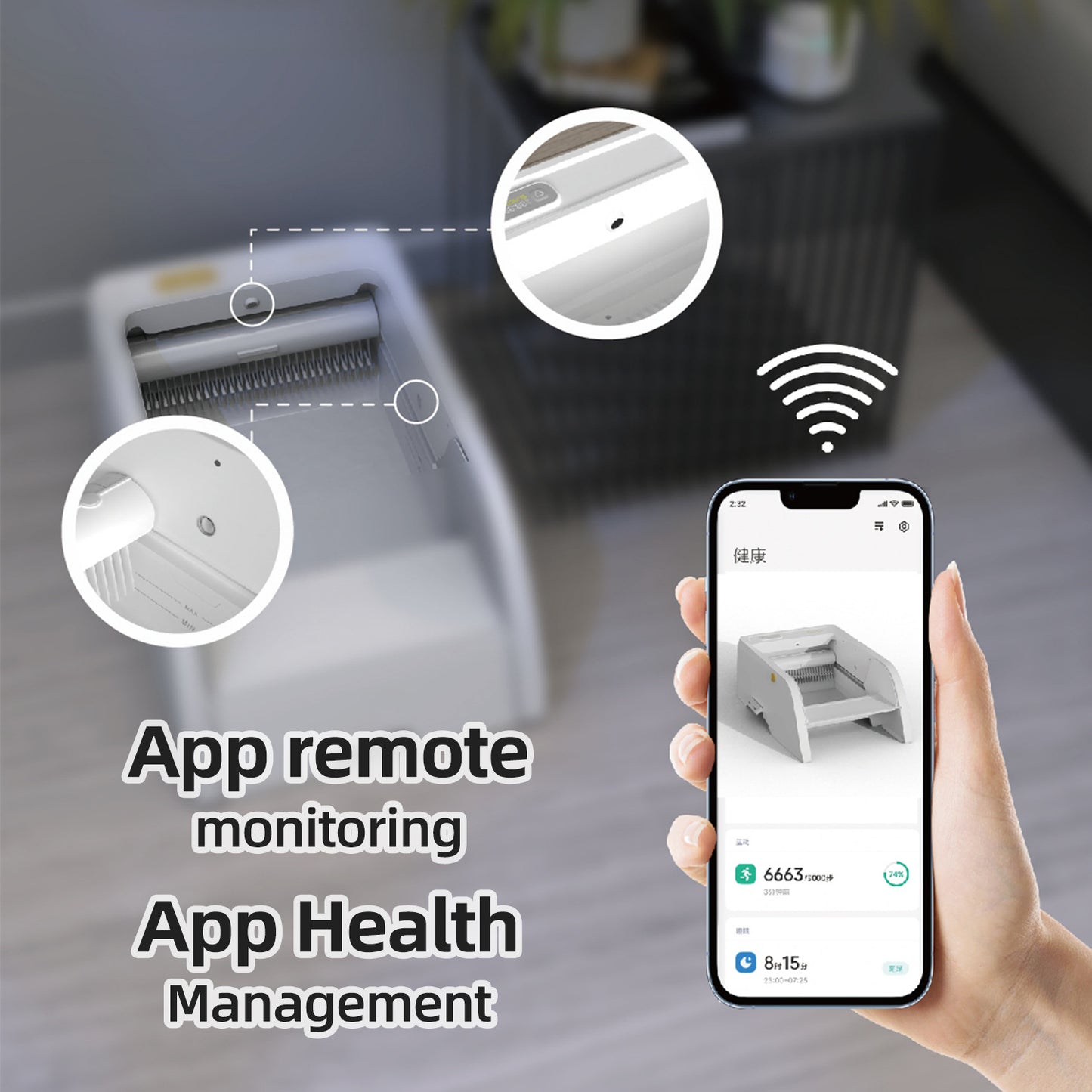 Fully automatic cleaning cat litter box - open space - app automatically detects cats