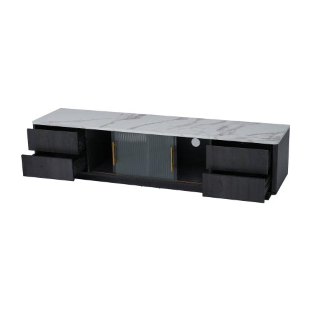 160cm Grey TV Stand,70 inches TV, Marble Top, Cable Management, Push-to-Open Drawers