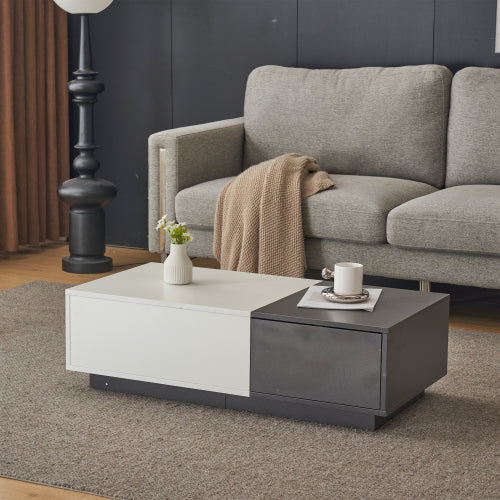 Modern Rectangular Coffee Table-Grey-White with 2 Drawers, 45 kg Load, Perfect for Living Room