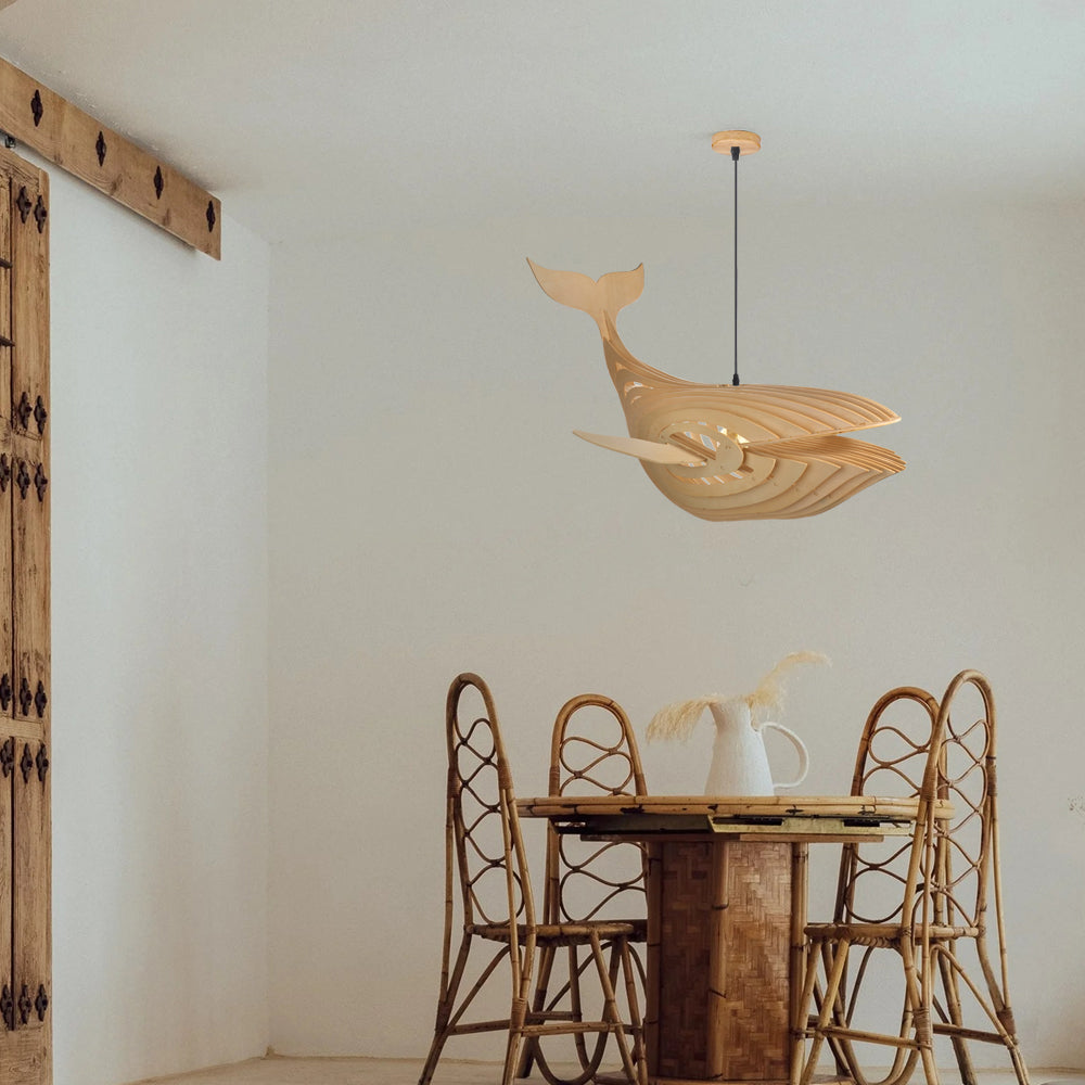 (M) Fish Natural Wood Pendant Light Hanging Chandelier Handmade for Kitchen Island Living Room Bedroom