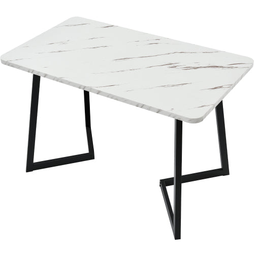 (p)Chic Dining Table-Black White Marble Pattern, Metal Frame, Ideal for Modern Dining  Living Rooms