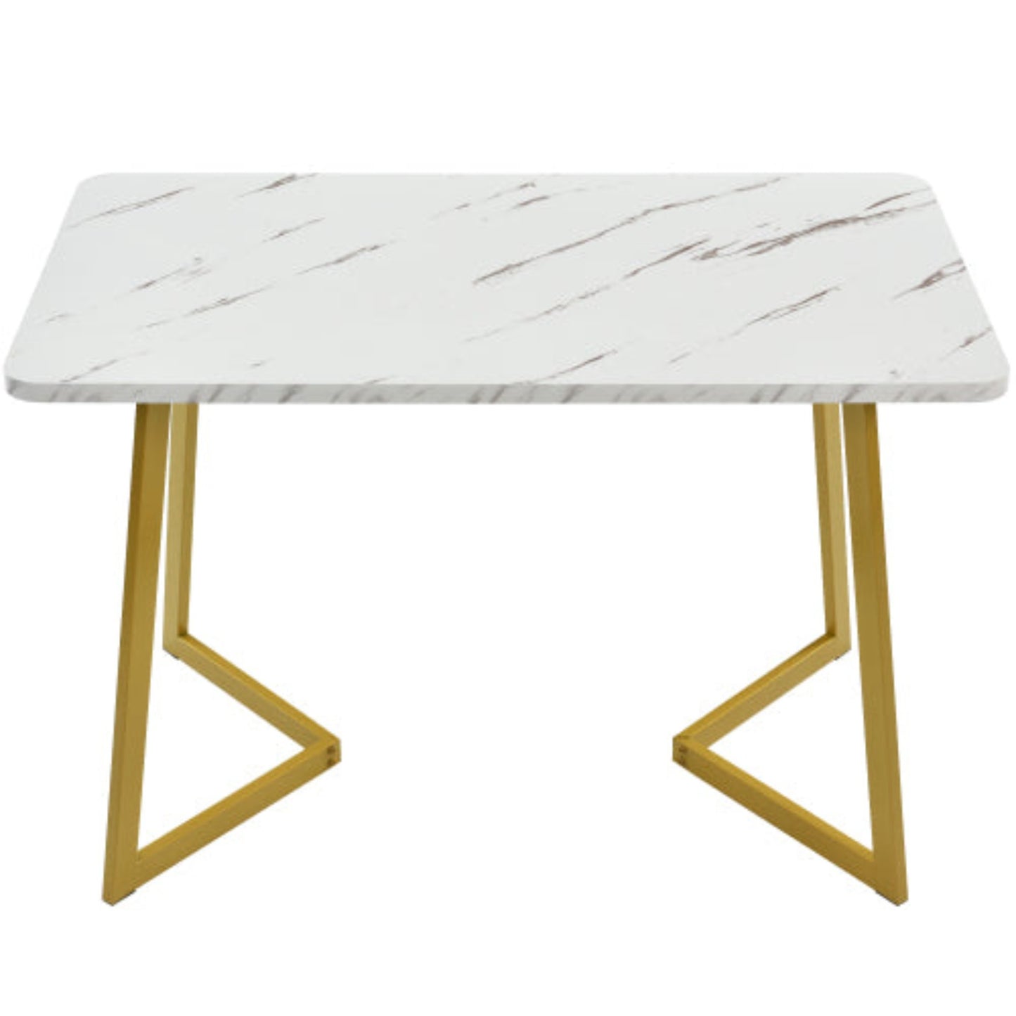 (p)Modern Marble-Pattern Dining Table-White with Golden Accents, Metal Frame, Perfect for Dining Living Rooms