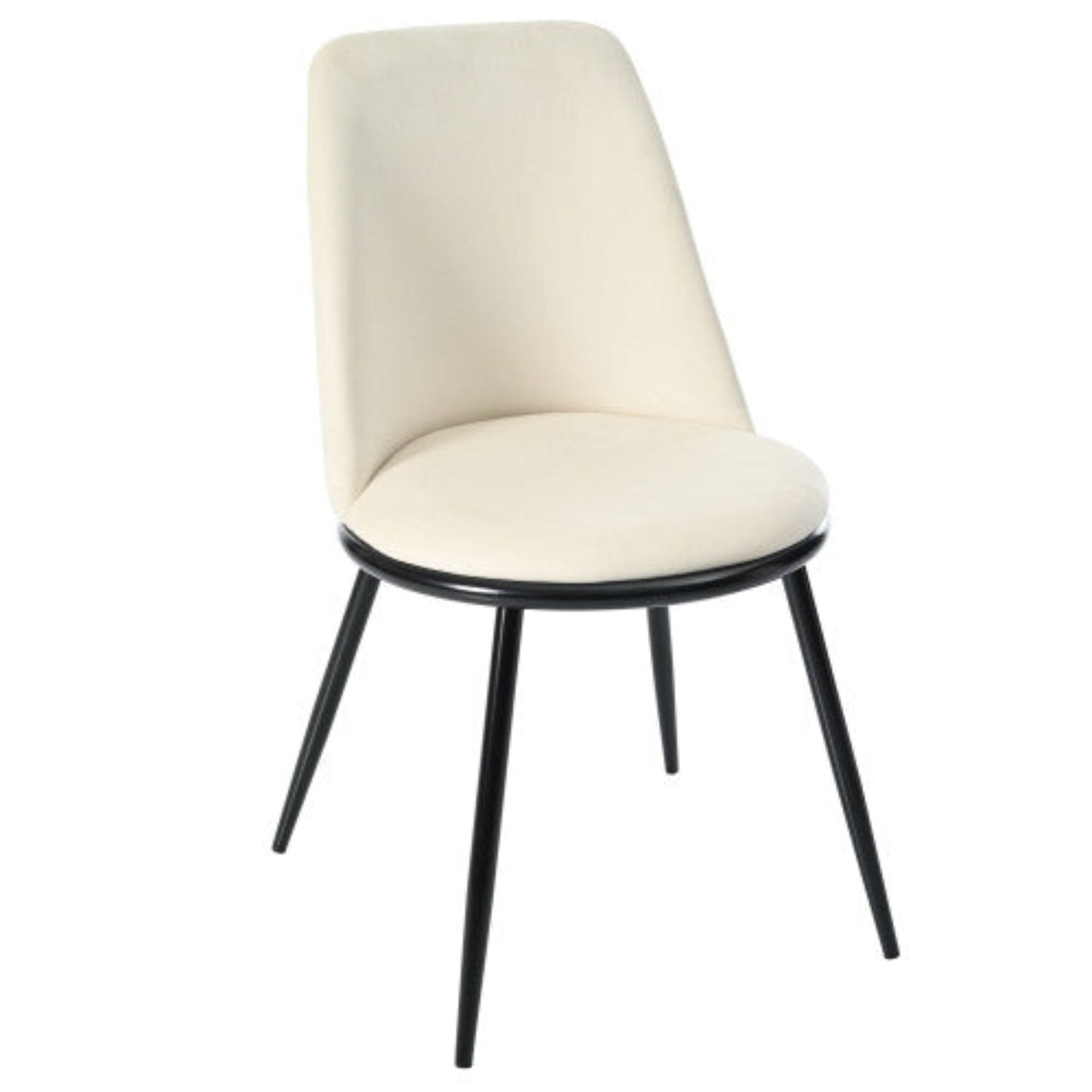 Beige Velvet Dining Chairs,Round Back, Metal Frame, Black Legs,150kg-Set of 2