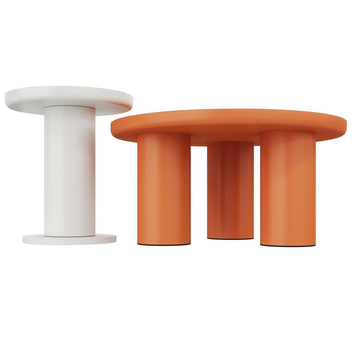 Stylish Round Coffee Table Set-White,Orange with Cream Accents