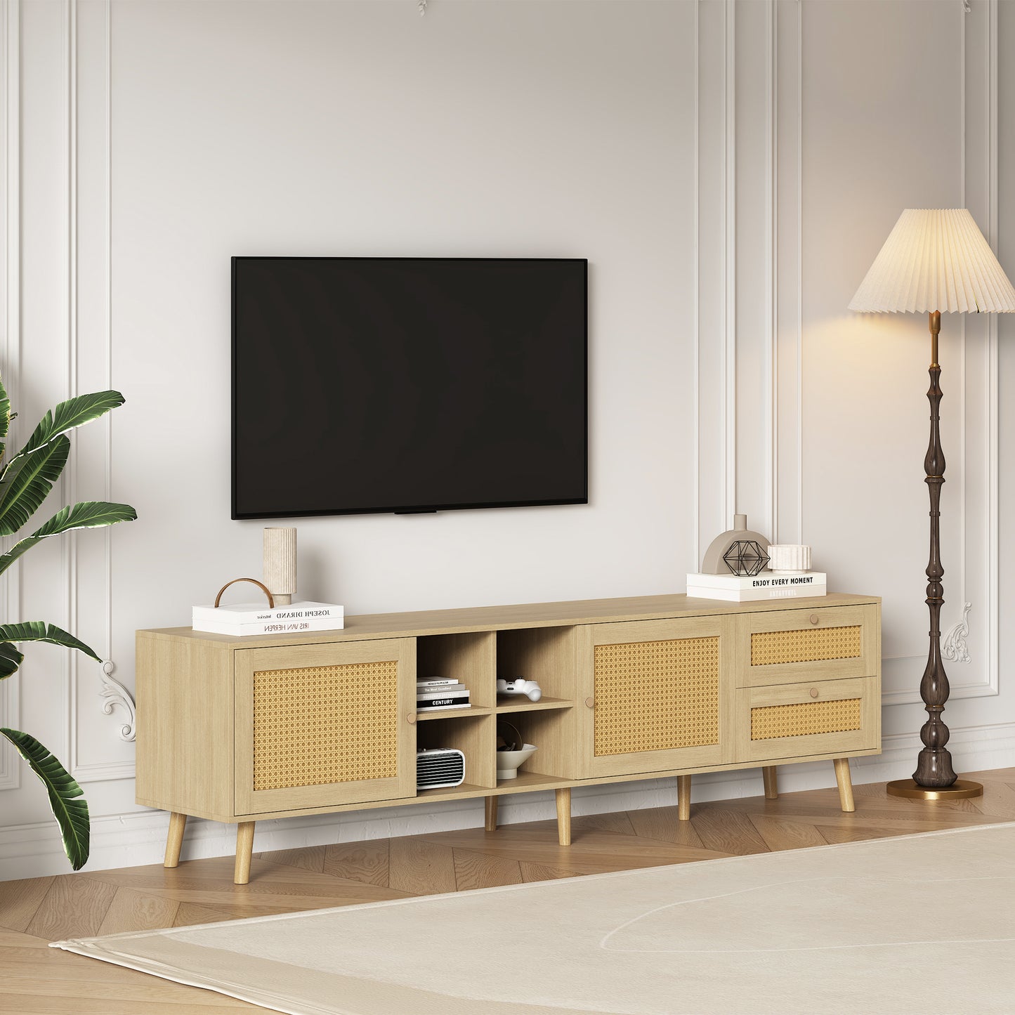 Elegant Wooden  Rattan TV Cabinet - 180cm Wide for 80 inchesTV