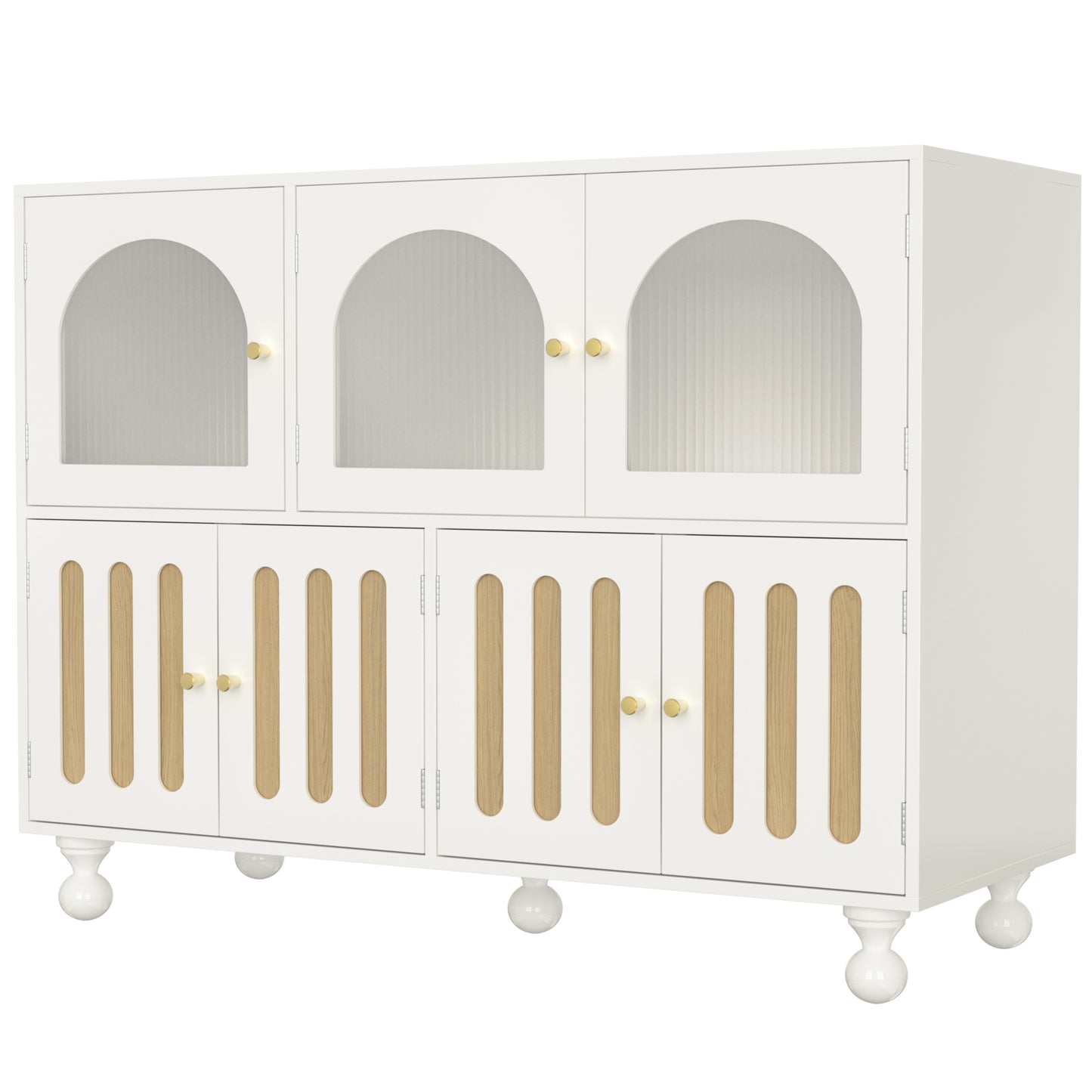 Elegant White Sideboard with Rainbow Glass-Piano Key Doors