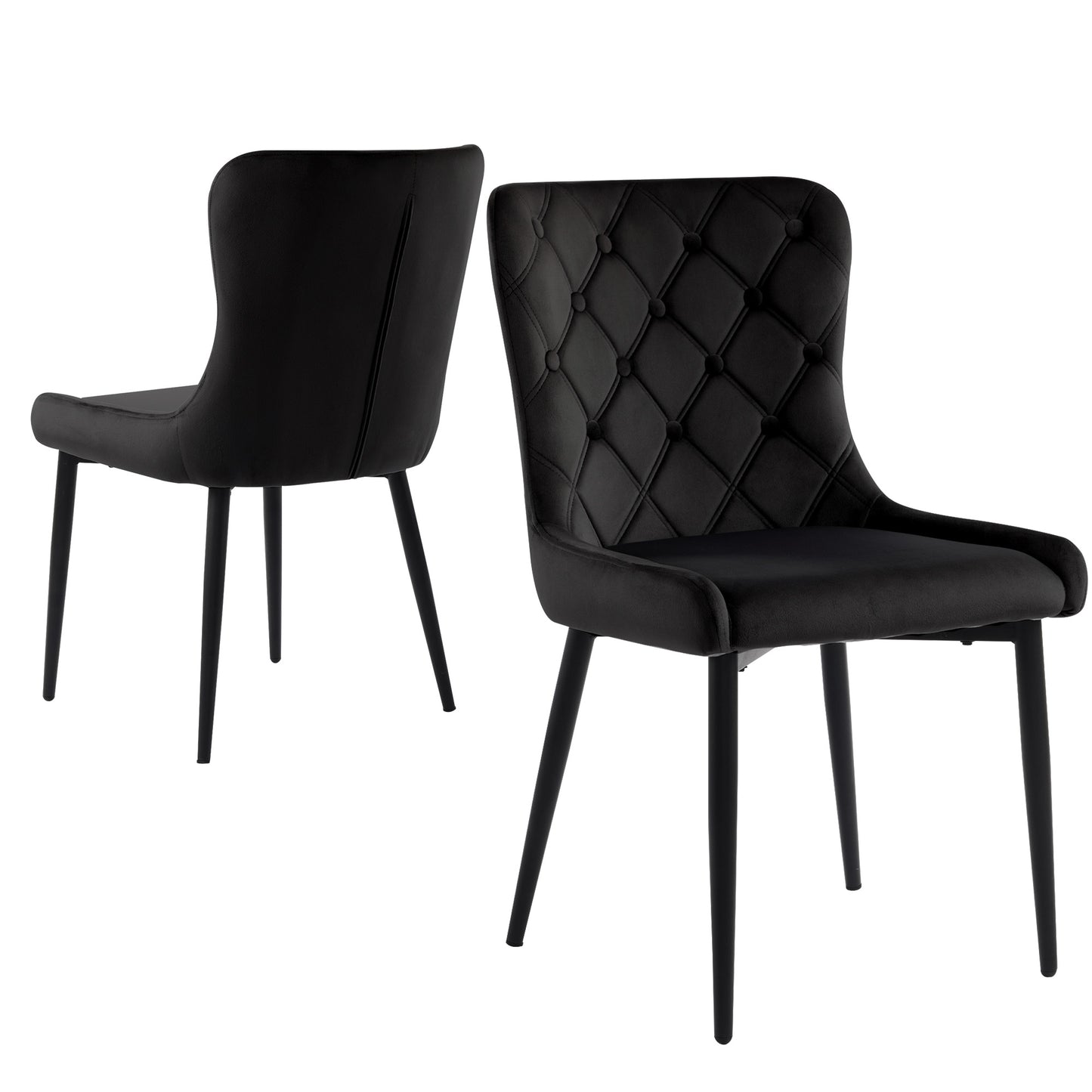 Black Velvet Dining Chairs-Upholstered, Metal  Iron, Ergonomic, Set of 2