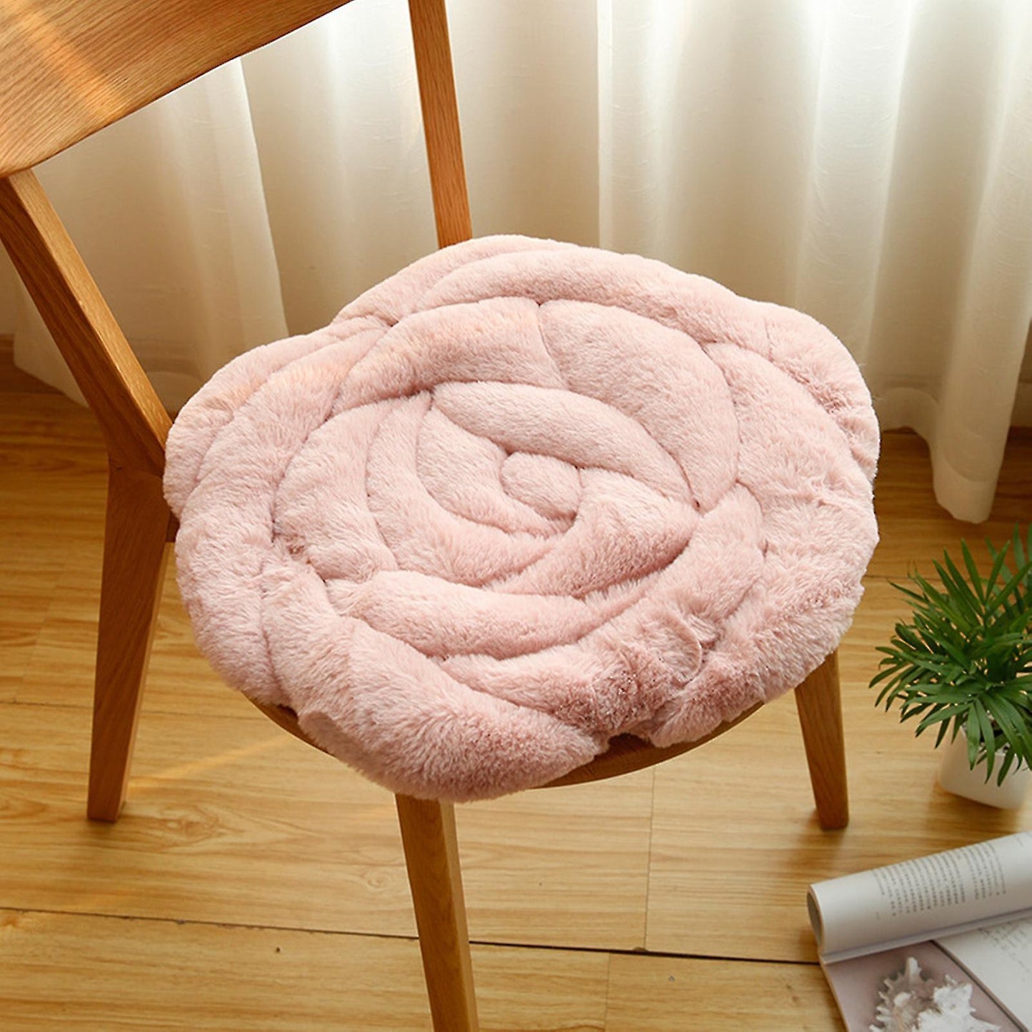 (Y)Seat Cushion Keep Warm Thickened Super Soft Anti-slip Granule Hip Protective Round Rose Shape Plush Chair Tatami Cushion