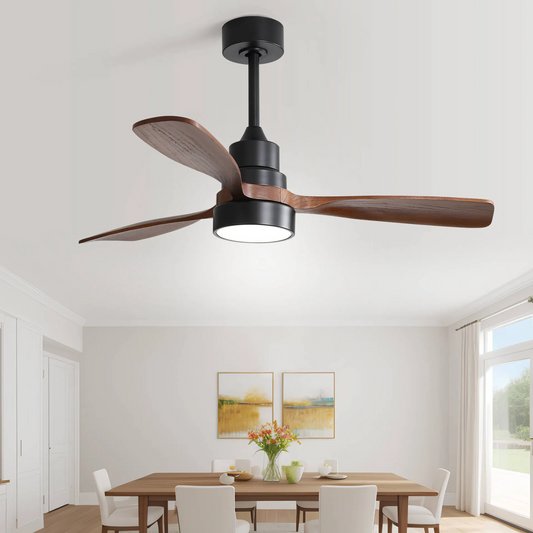 48" Wood Ceiling Fan with 3 Solid Wood Blades, Reversible DC Motor & Remote Control for Living Room