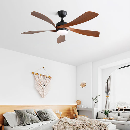 52" Modern Ceiling Fan with 3-Color Dimmable LED Light, 5 ABS Blades, Remote Control & Reversible DC Motor in Black