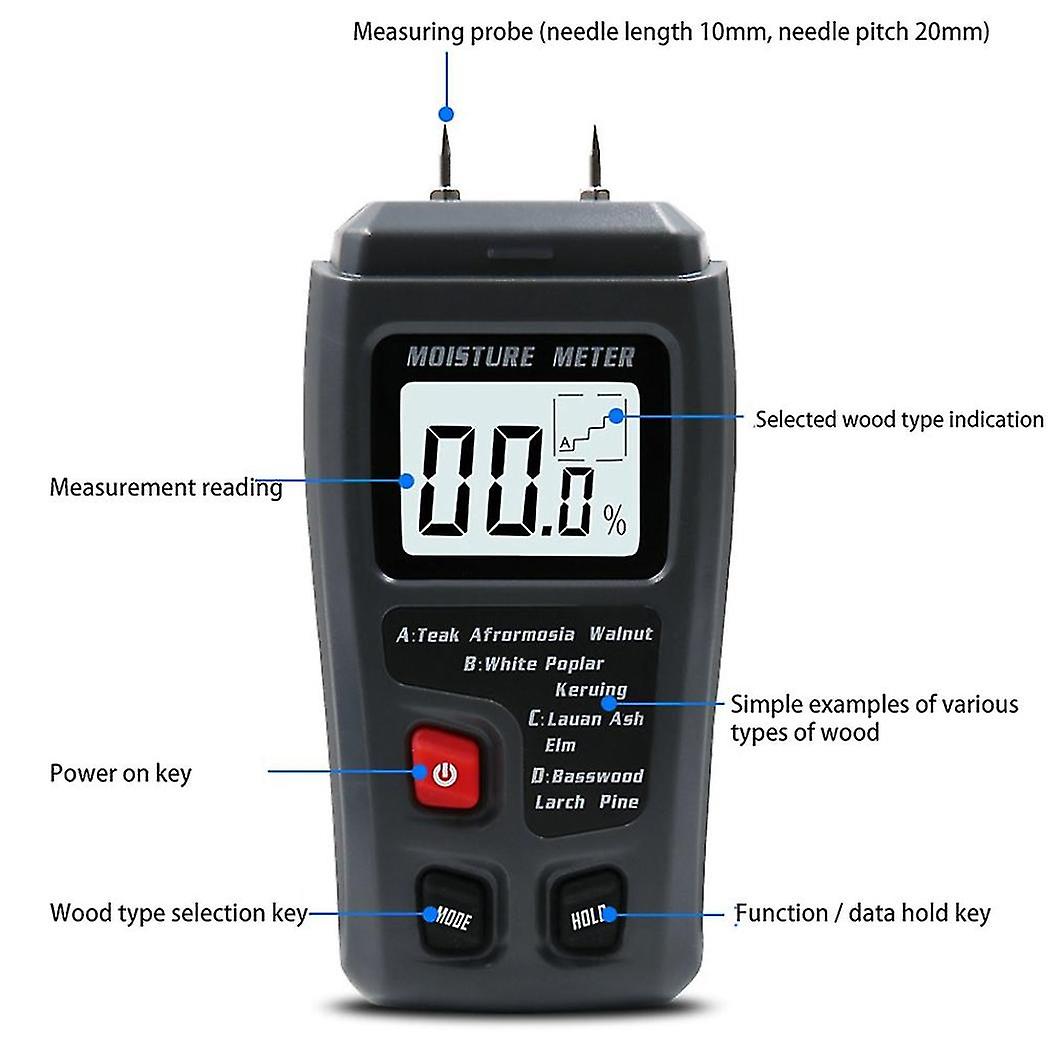 (Y)Portable High Precision Wood Moisture Meter Hygrometer Density Digital Electrical Timber Tree Damp