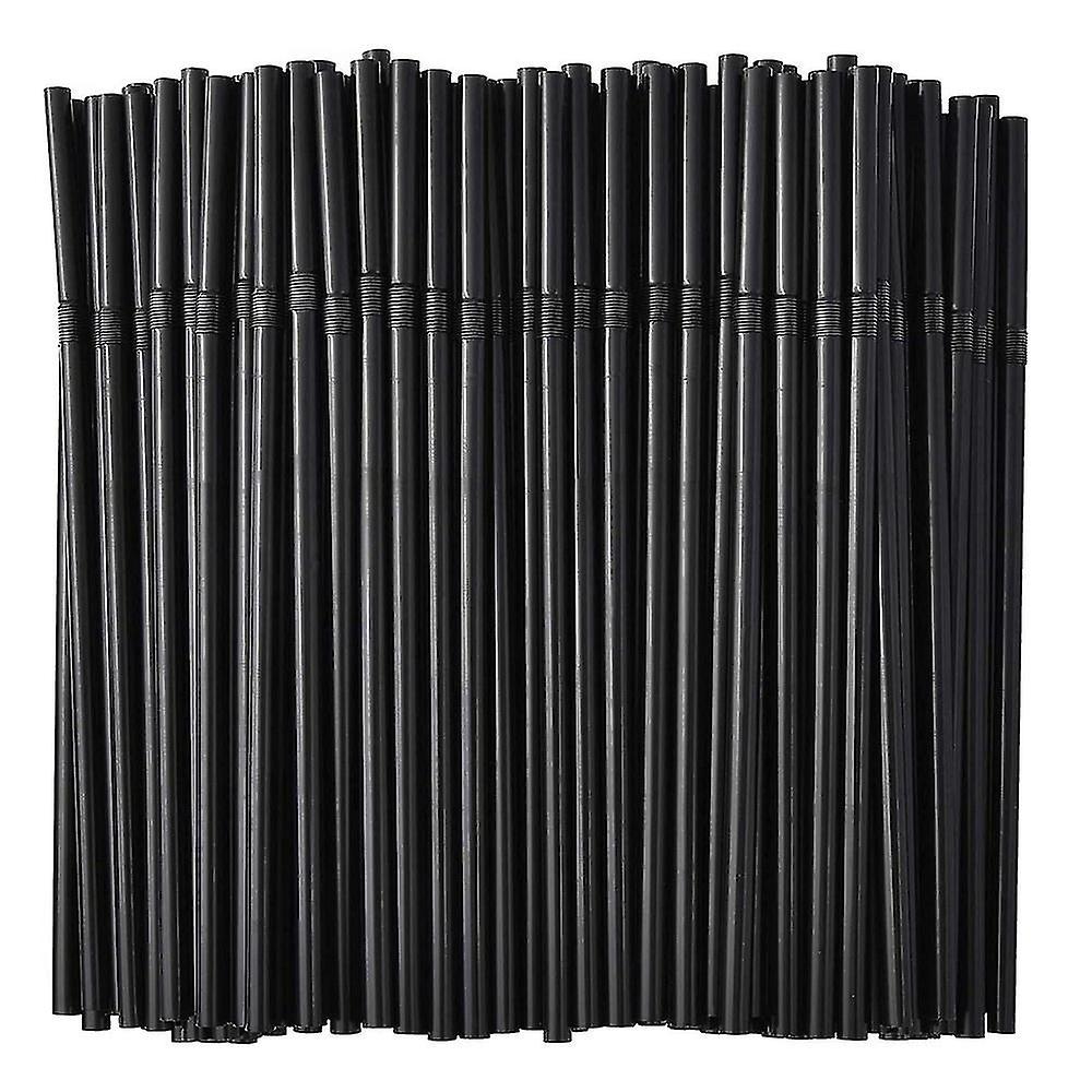 (Y)500/200/100pcs Flexible Bendy Black Drinking Straws Plastic Disposable Straws