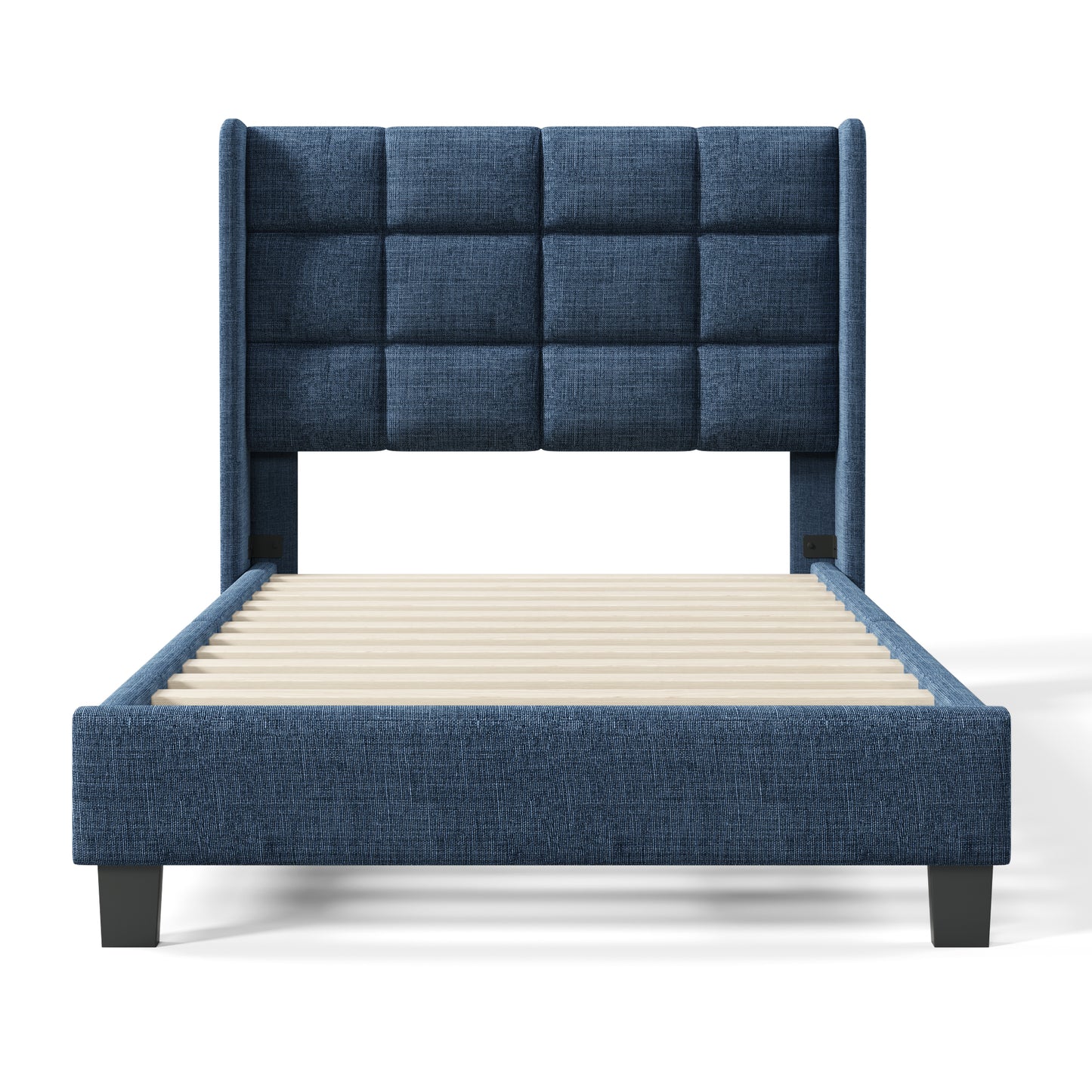 (Z)Simple style blue linen single bed frame with bed board, without mattress