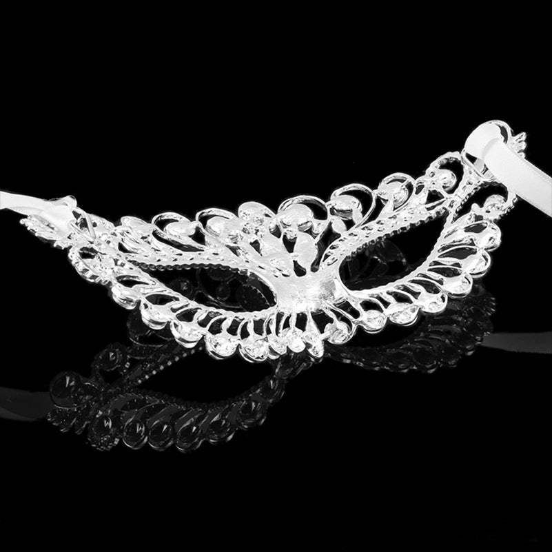 (Y)Luxury Elegant Diamond Rhinestone Mask Masquerade Party Crown Alloy Mask For Women(silver)