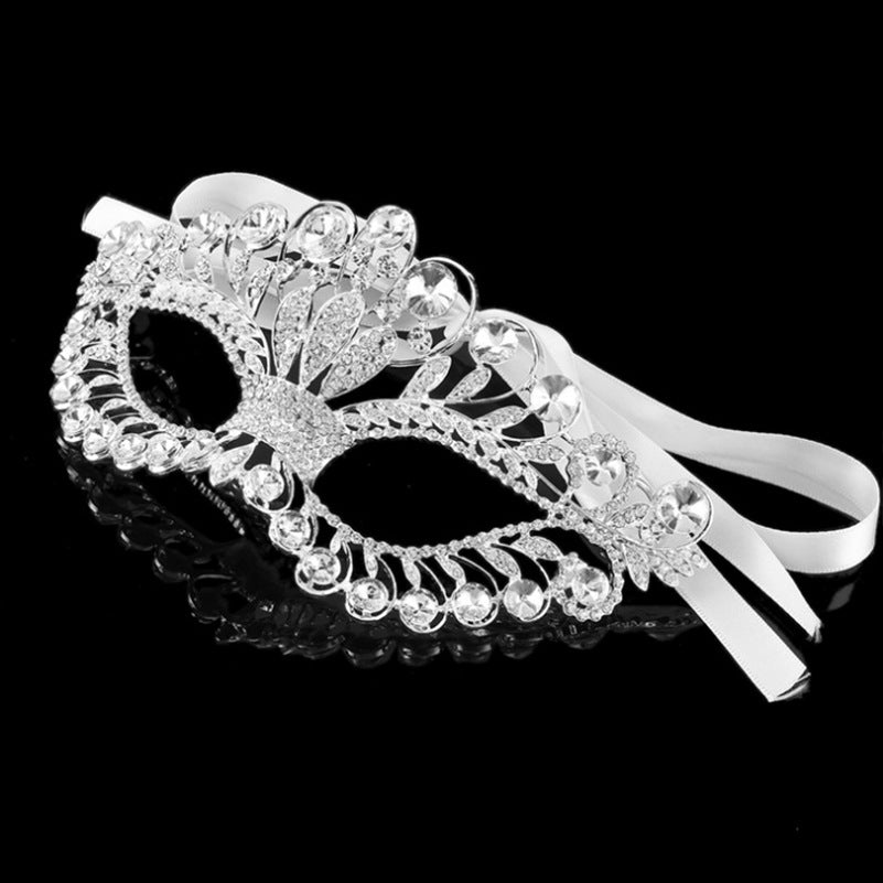 (Y)Luxury Elegant Diamond Rhinestone Mask Masquerade Party Crown Alloy Mask For Women(silver)