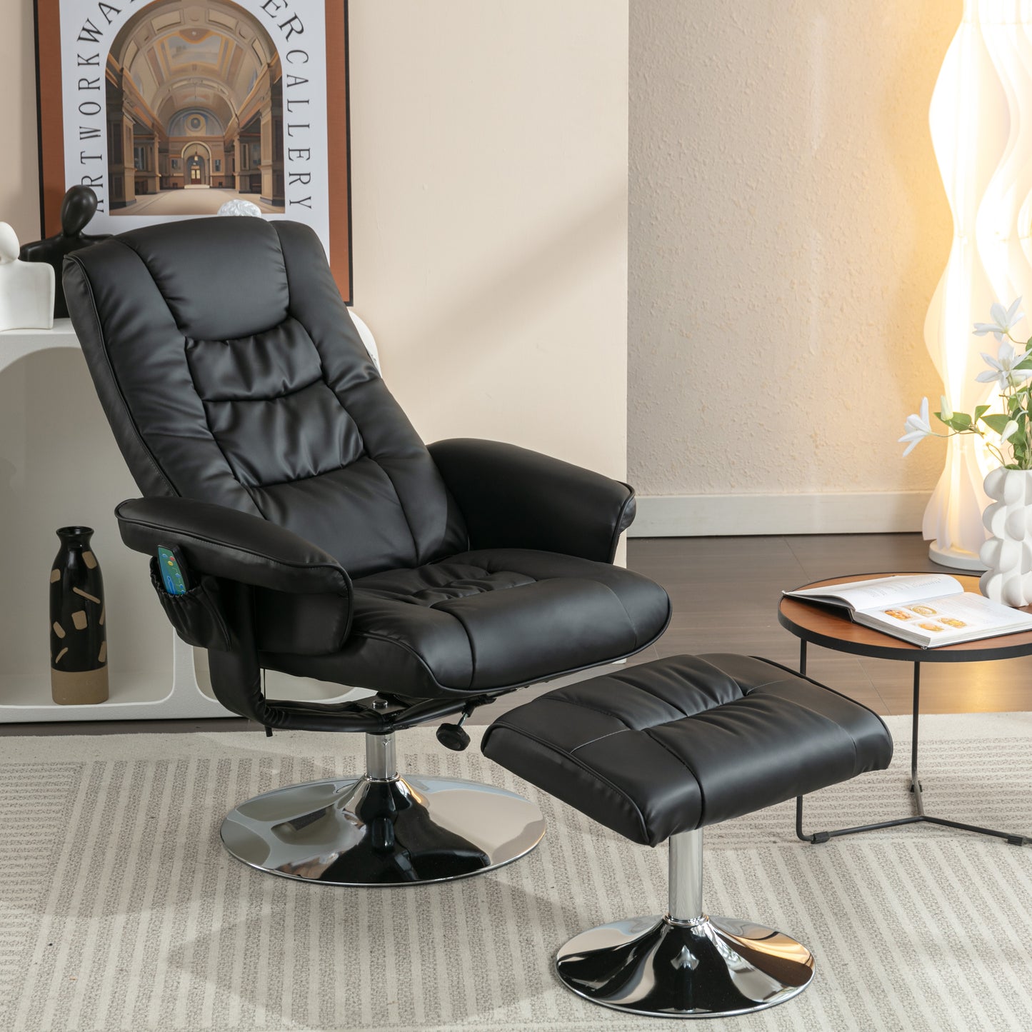 Luxurious PU Leather Massage Chair with Ottoman - 5-Point Massage for Home Relaxation