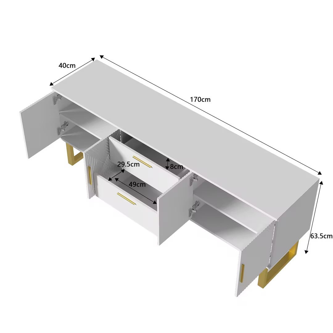 170cm White High Gloss TV Cabinet with 4 Doors-2 Drawers