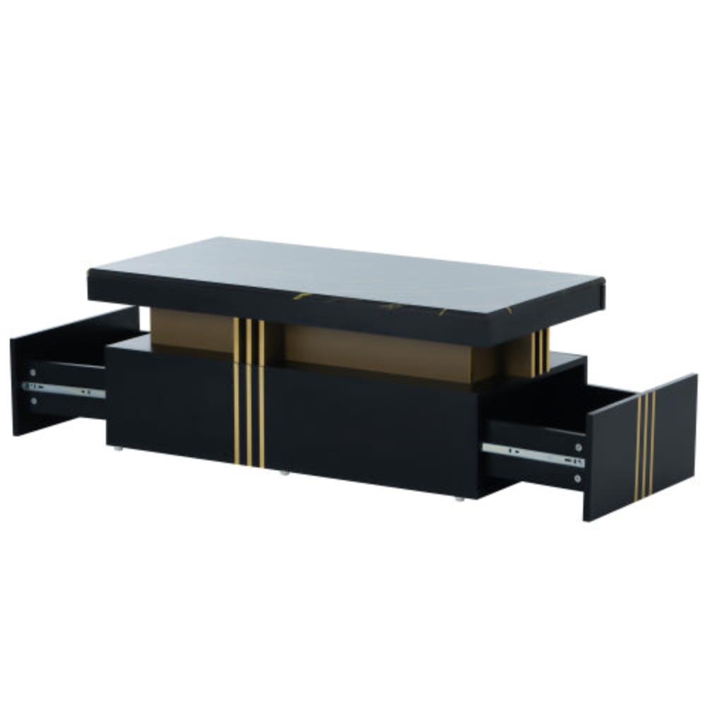 Modern Rectangular Coffee Table,PVC Top, 2 Drawers, Living Room,100x50x40cm