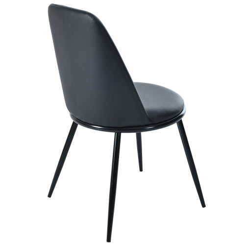 (p)Dining chair (2 pcs), round seat back, seat made of imitation leather made of PU metal frame,kitchen chair, upholstered chair with backrest for living room,black metal legs,load capacity 150kg,black