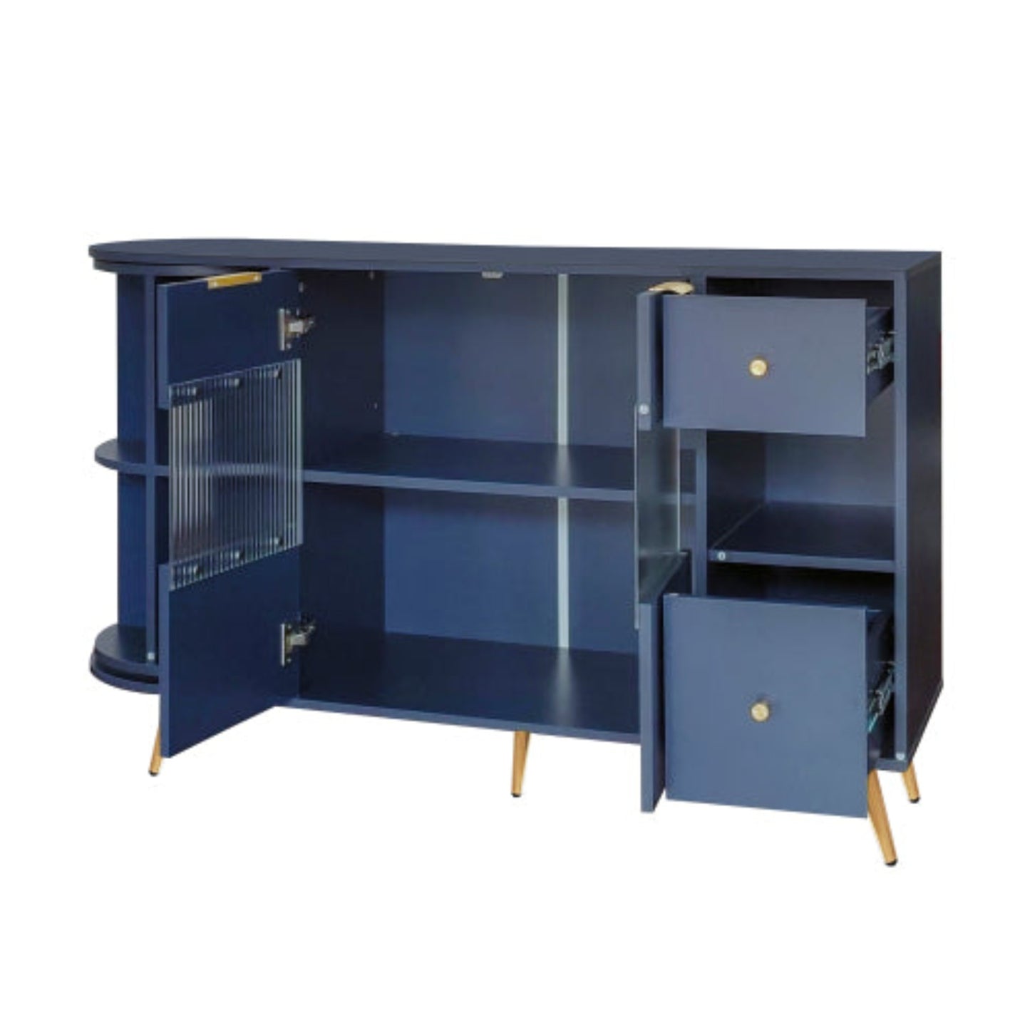 Blue LED-lit Wooden Sideboard with Sliding Glass Doors