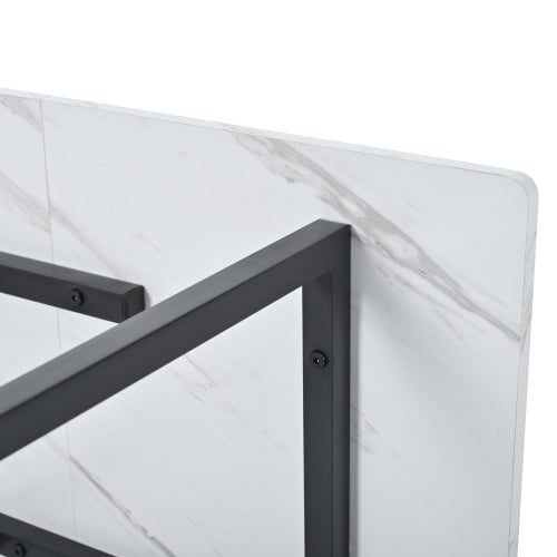 Modern Marble-Pattern Dining Table,Metal Frame, L-Shaped Legs, Adjustable Feet