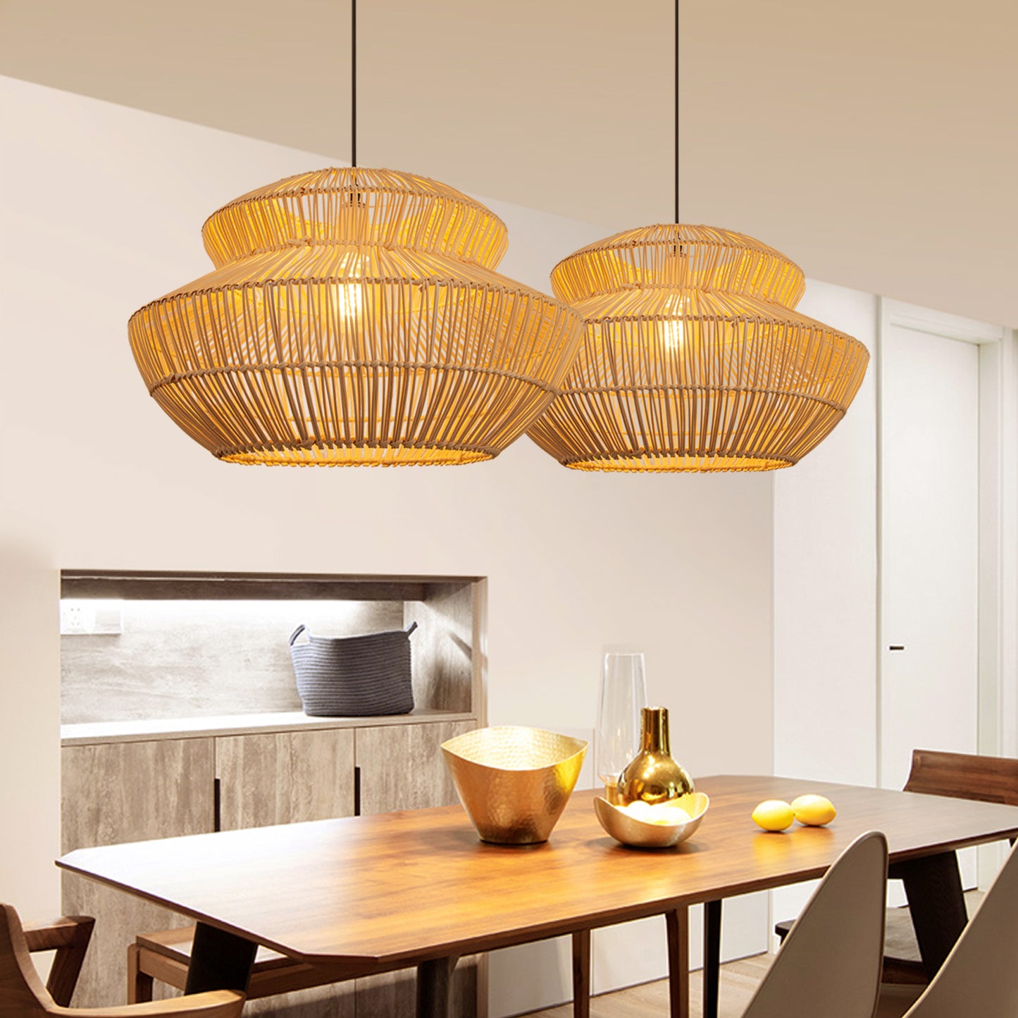 (Q)Handmade Rattan Pendant Light,,Rustic Style Rattan Pendant Light,Rattan Dome Decoration,Suitable for Living Room,Dining Room,Coffee Shop
