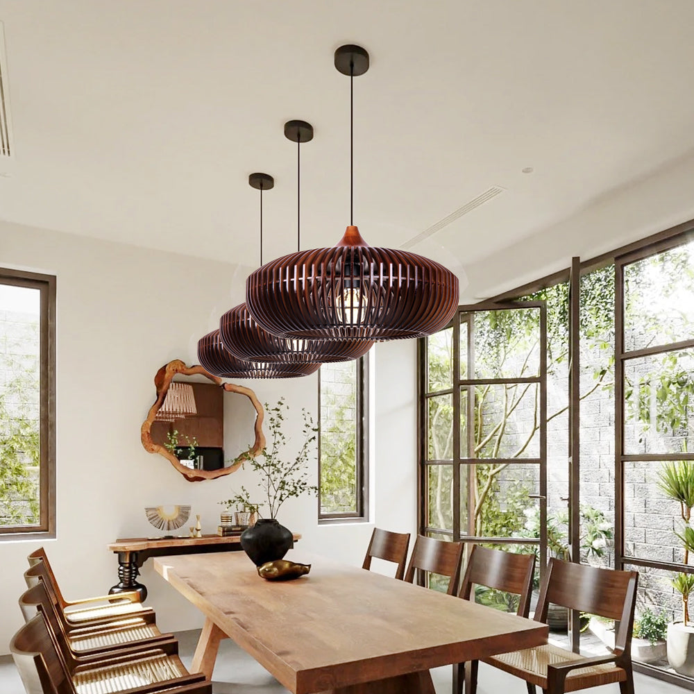 (M) ARTURESTHOME Coffee Wood Pendant Light 1 Light Hanging Chandelier Handmade for Kitchen Island Living Room Bedroom