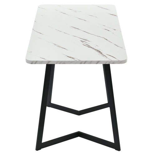 (p)Chic Dining Table-Black White Marble Pattern, Metal Frame, Ideal for Modern Dining  Living Rooms