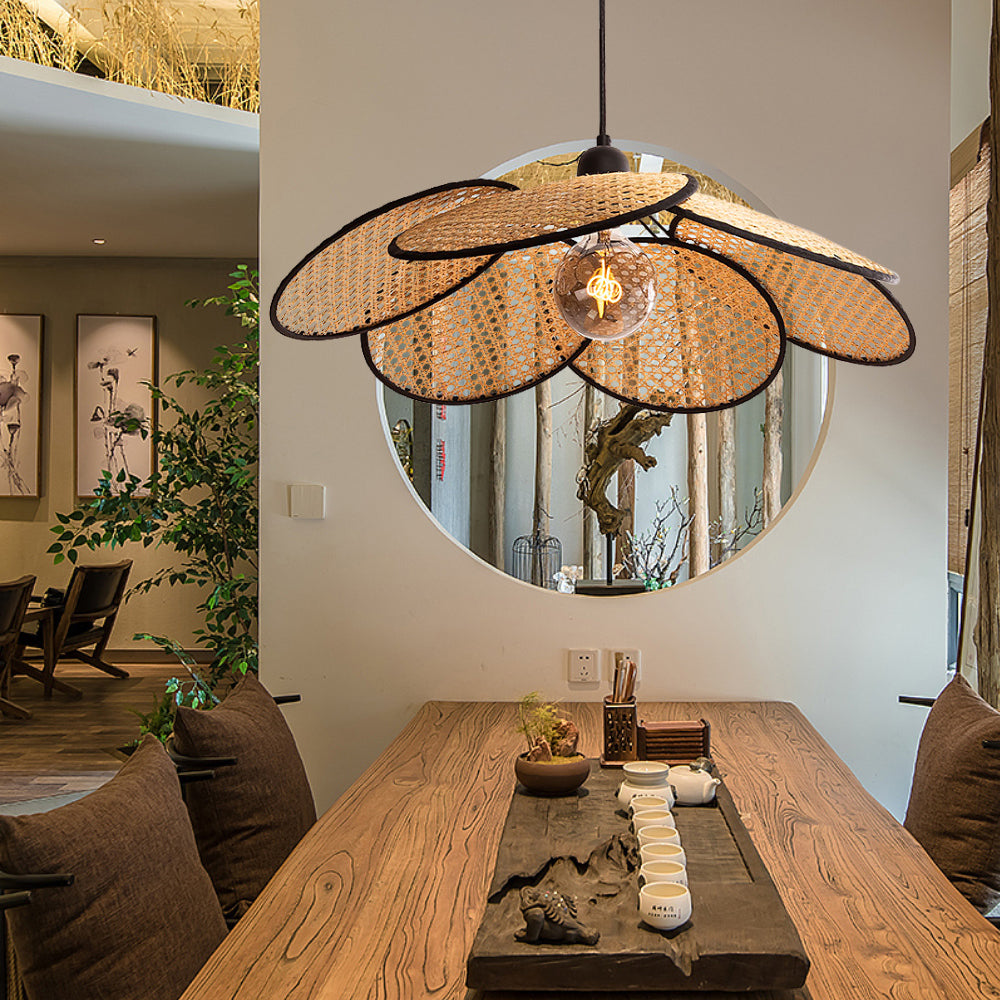(M)ARTURESTHOME Rattan Pendant Light Fixture Black Hanging Chandelier For Living Room