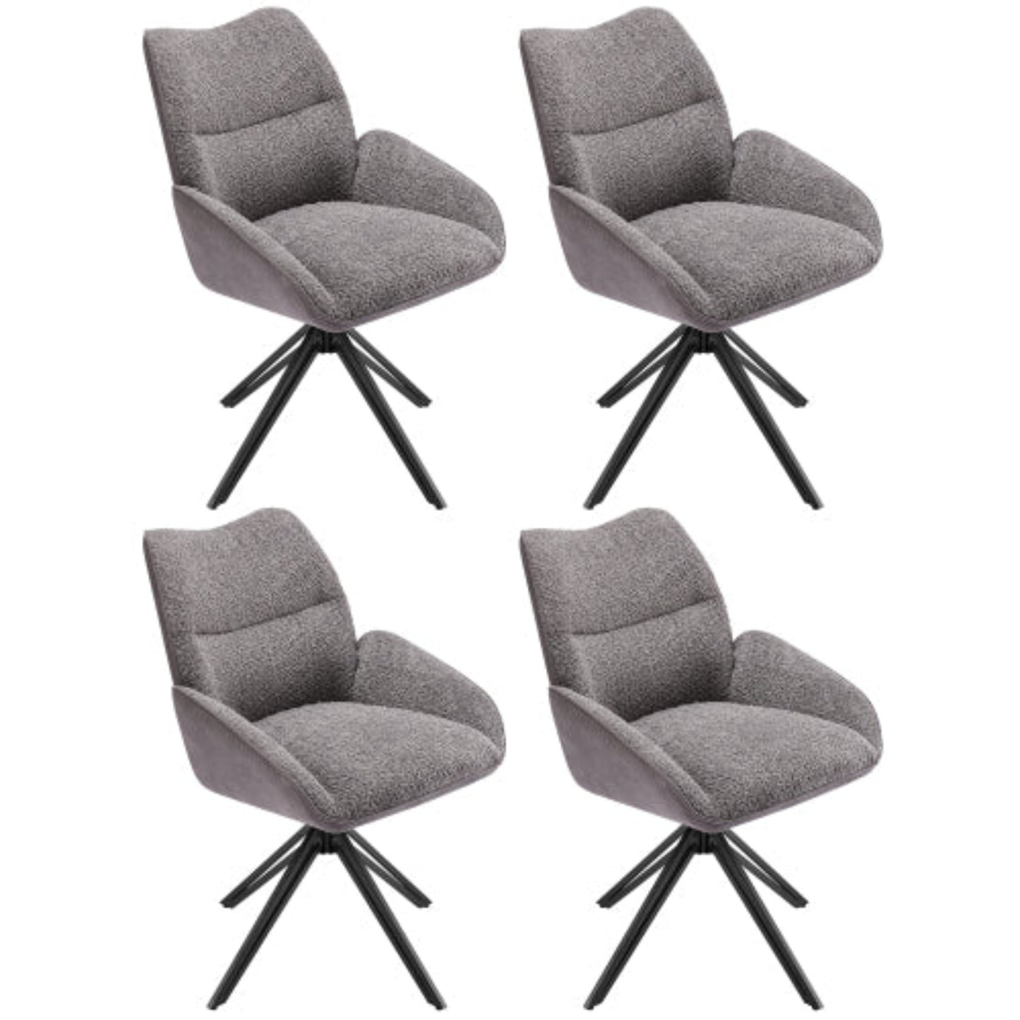 Swivel Armchair - Grey Sherpa Lounge Set with Large Cushion and Iron Frame-4 Pieces