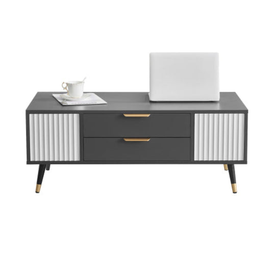 Modern Grey-White Coffee Table-2 Doors, 2 Drawers, Gold Accents, High-Quality Living Room Furniture