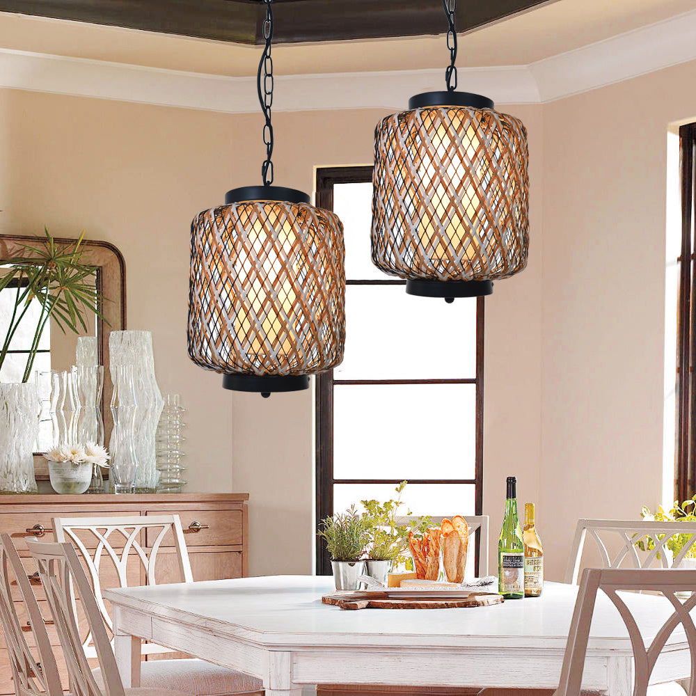 (Q)Outdoor Waterproof Rattan Decorative Pendant Light,Modern Minimalist Style Pendant light, Suitable for Living Room, Dining Room, Bedroom