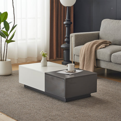 Modern Rectangular Coffee Table-Grey-White with 2 Drawers, 45 kg Load, Perfect for Living Room