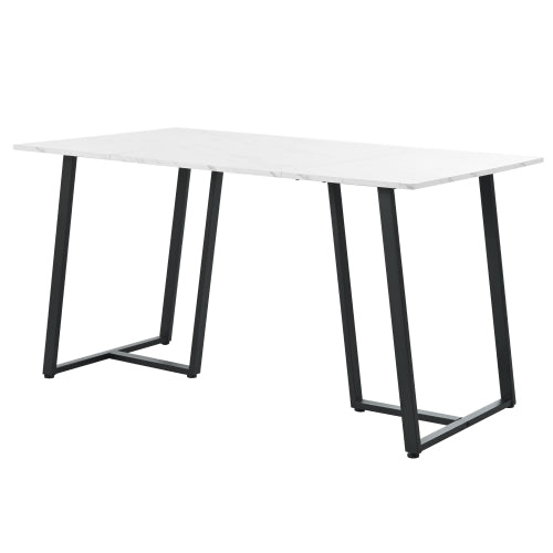 Modern Marble-Pattern Dining Table-Black Metal Frame, Adjustable Feet- Dining Living Rooms