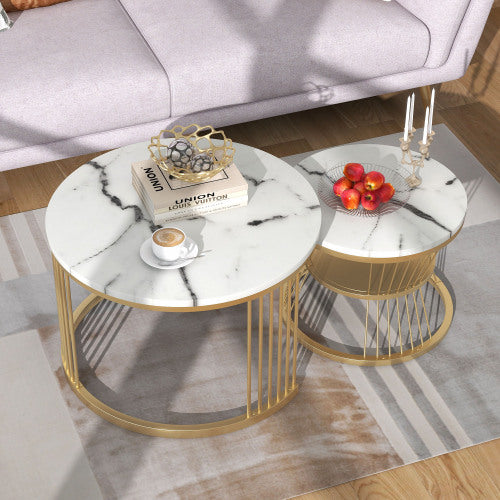 Modern Nesting Coffee Tables-Marble Veneer, Golden Frame, Versatile Side Tables-Set of 2