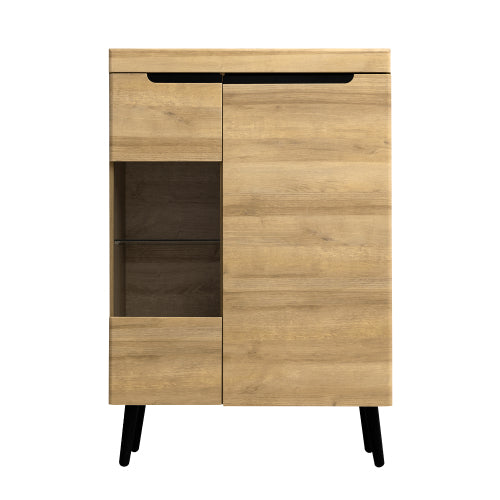 Modern Sideboard with Glass Doors-Natural Colour, Chest of Drawers, Perfect for Living Room Buffet