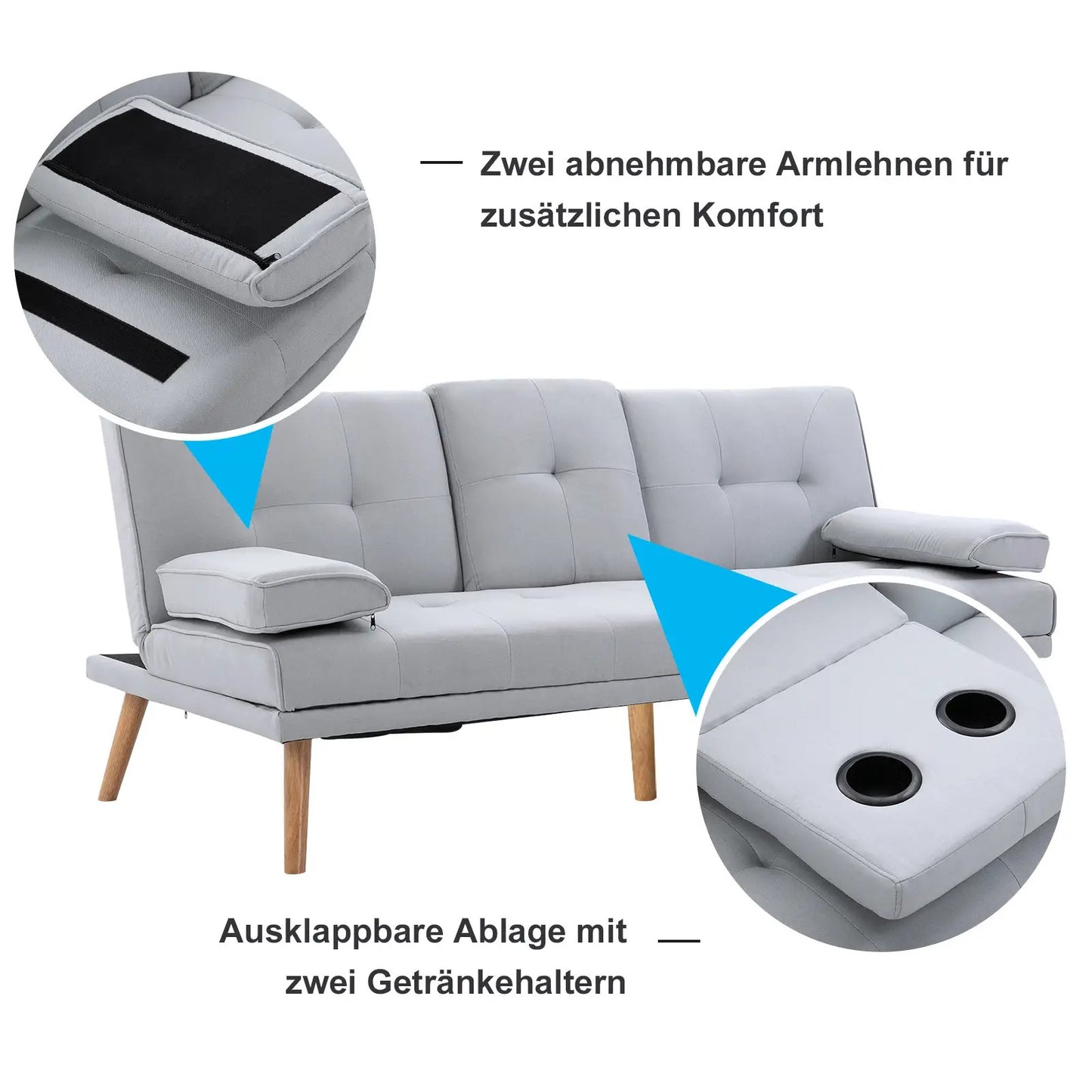 Sofa bed Comfortable sofa bed, 3-seater, sofa bed, linen, light grey, 181x77x72cm