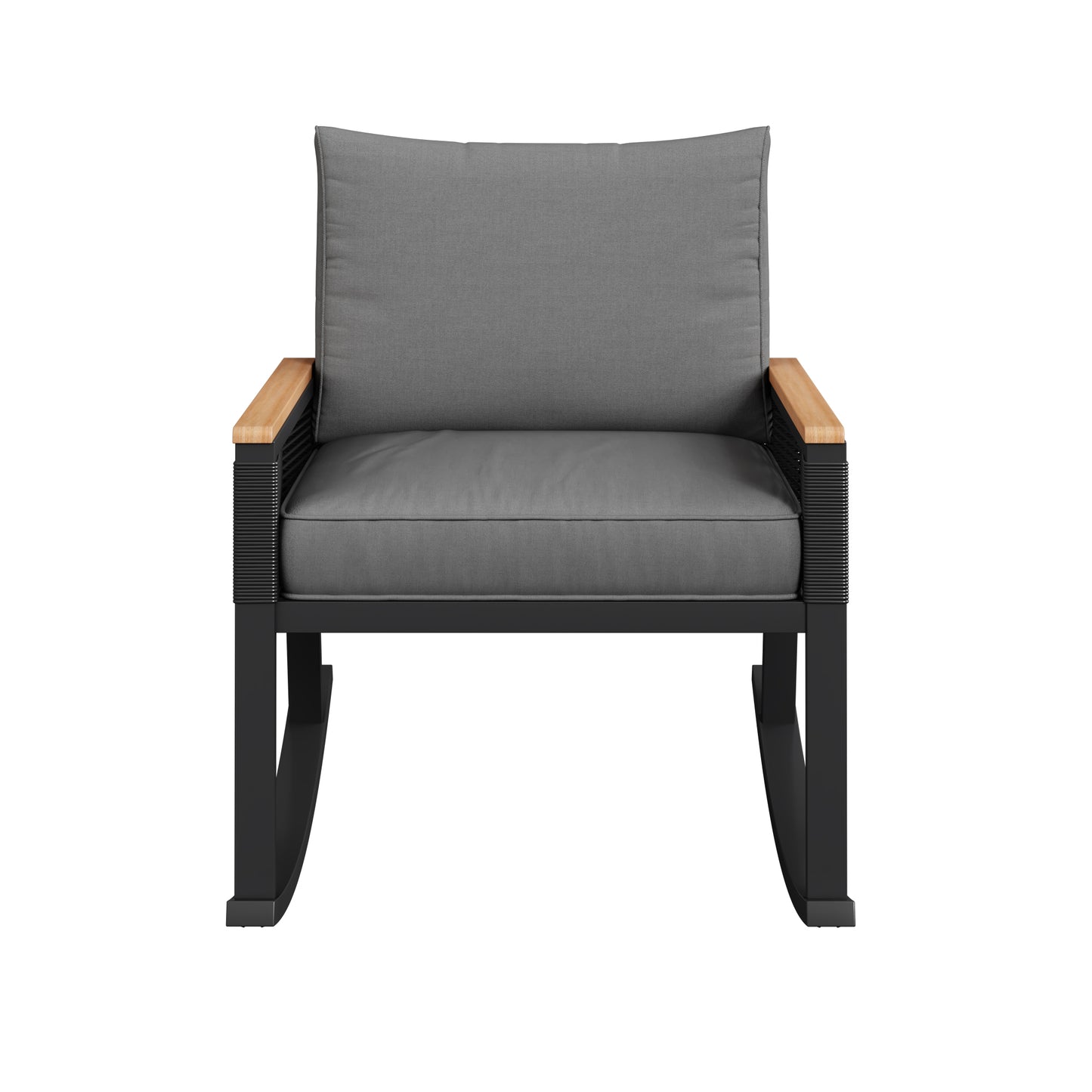 3-piece set, rope rocking chair set, glass coffee table with seat cushion and backrest, suitable for garden, terrace